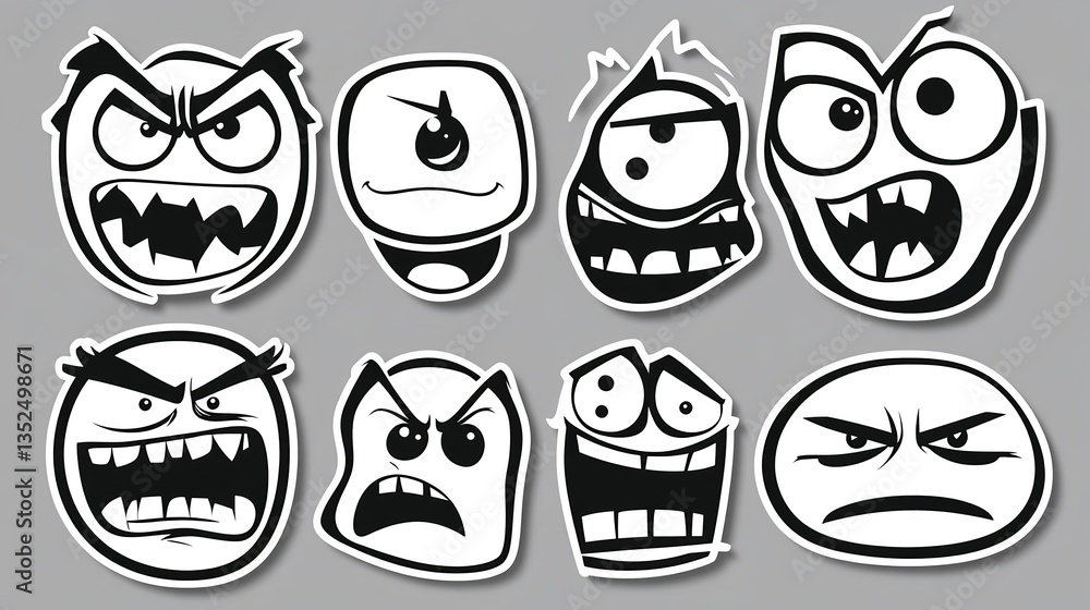 Unique Hand-Drawn Abstract Faces with Big Eyes and Expressive Features Unique Hand-Drawn Abstract Faces with Big Eyes and Expressive Features
