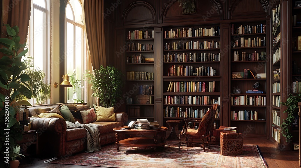 A cozy book nook in a stylish home with comfortable seating, bookshelves filled with novels, and a warm, inviting ambiance A cozy book nook in a stylish home with comfortable seating, bookshelves filled with novels, and a warm, inviting ambiance