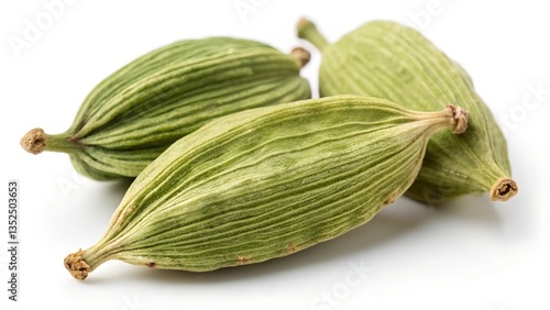 Wallpaper Mural Close-Up of Three Vibrant Green Cardamom Pods Showcasing Their Detailed Ribbed Texture and Aromatic Quality Torontodigital.ca
