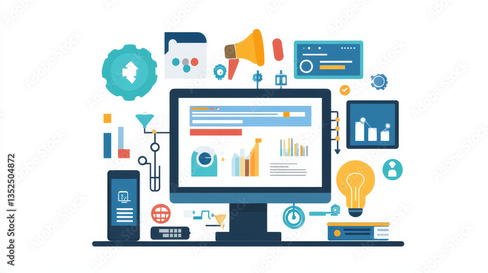 Vector illustration. Flat computing background. Programming and coding. Web development and search. Search engine optimization. Innovation and technologies. Mobile app. Vector illustration. Flat computing background. Programming and coding. Web development and search. Search engine optimization. Innovation and technologies. Mobile app.