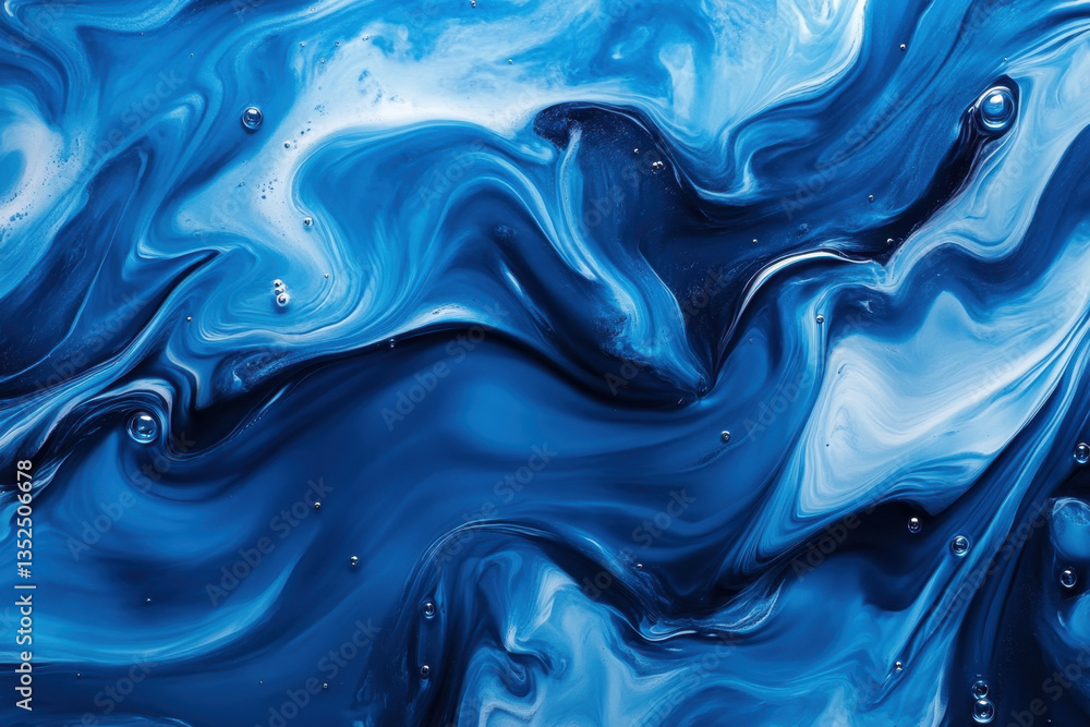 Obraz premium Blue liquid swirling in a glass beaker with a scientific experiment setup in the background.
