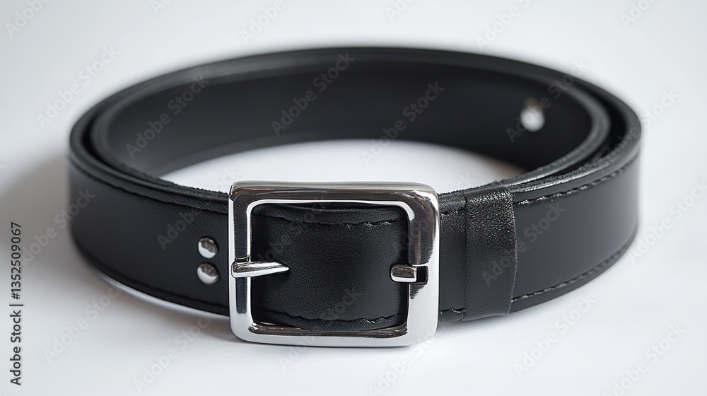 Black leather belt with metal buckle Black leather belt with metal buckle