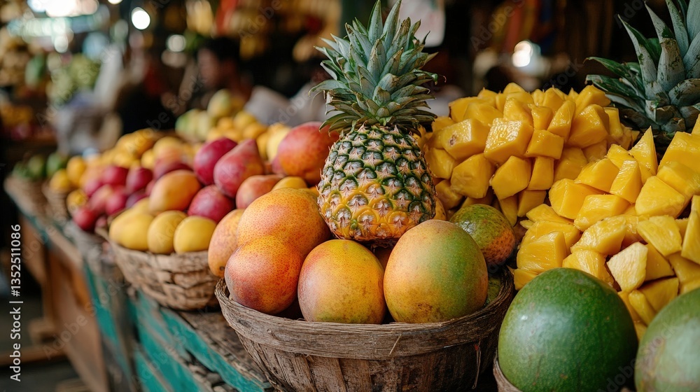 Exploring fresh finds at a local market stall vibrant fruits outdoor setting close-up view new standard delights Exploring fresh finds at a local market stall vibrant fruits outdoor setting close-up view new standard delights