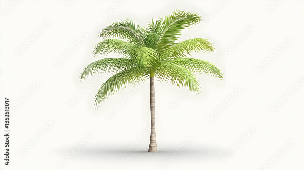Obraz premium Single palm tree against white background, ideal for travel brochures or websites