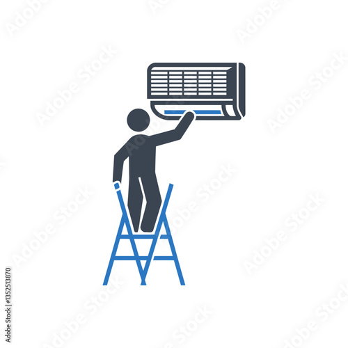 Technician Installing Air Conditioner Icon