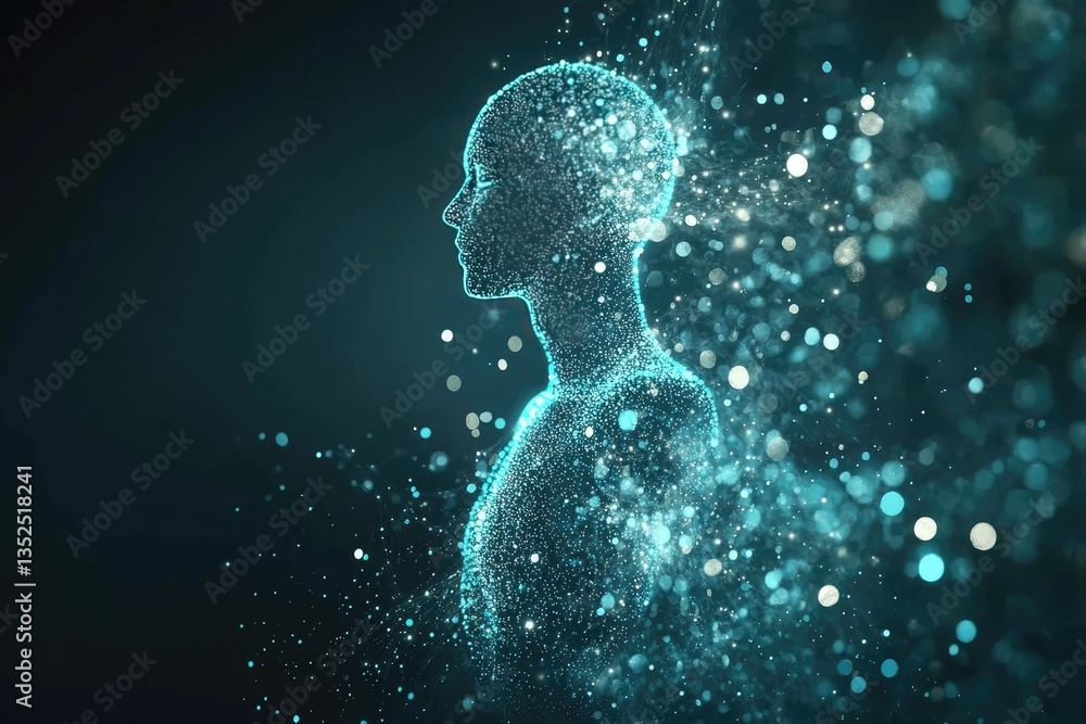 Digital Profile of a Person, Abstract Design, Futuristic, with Particles Digital Profile of a Person, Abstract Design, Futuristic, with Particles