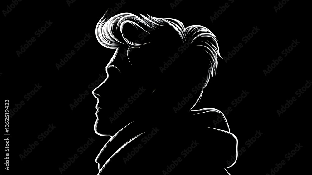 Stylish man profile, minimalist art, dark background, website banner Stylish man profile, minimalist art, dark background, website banner