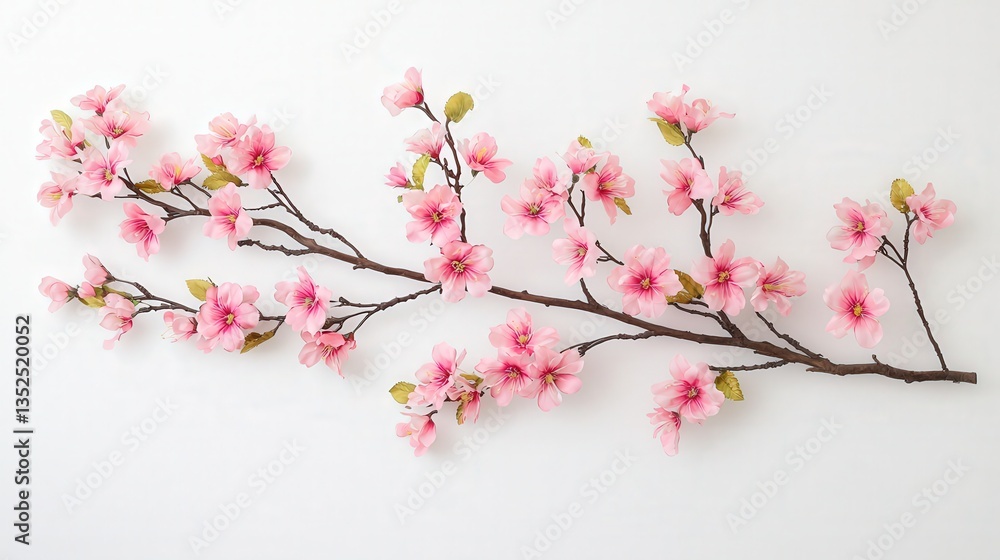 Fototapeta premium Delicate Cherry Blossom Branch with Bright Pink Flowers Accents