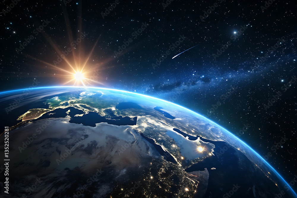 Obraz premium Stunning Sunrise Over Earth from Space – Awe-Inspiring Cosmic View