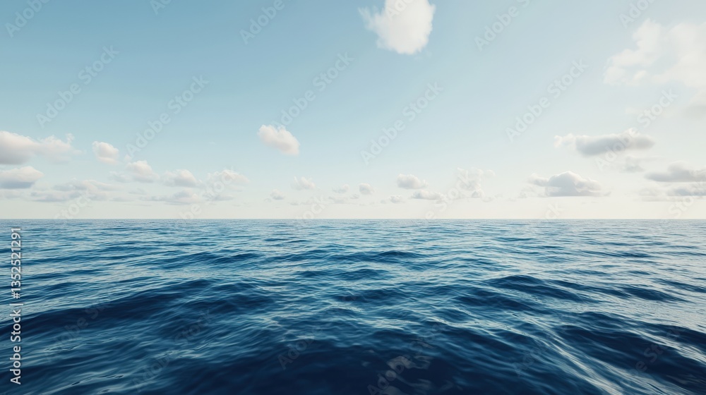 Fototapeta premium Serene Ocean Horizon View Under Clear Sky with Soft Clouds