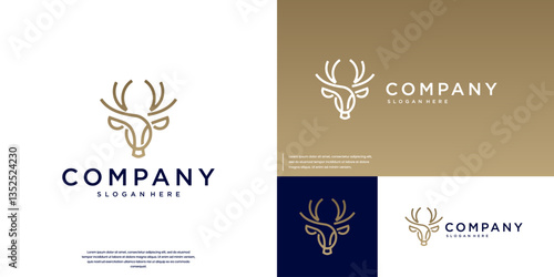 deer shape line art logo, elegant gold color, graphic design template.