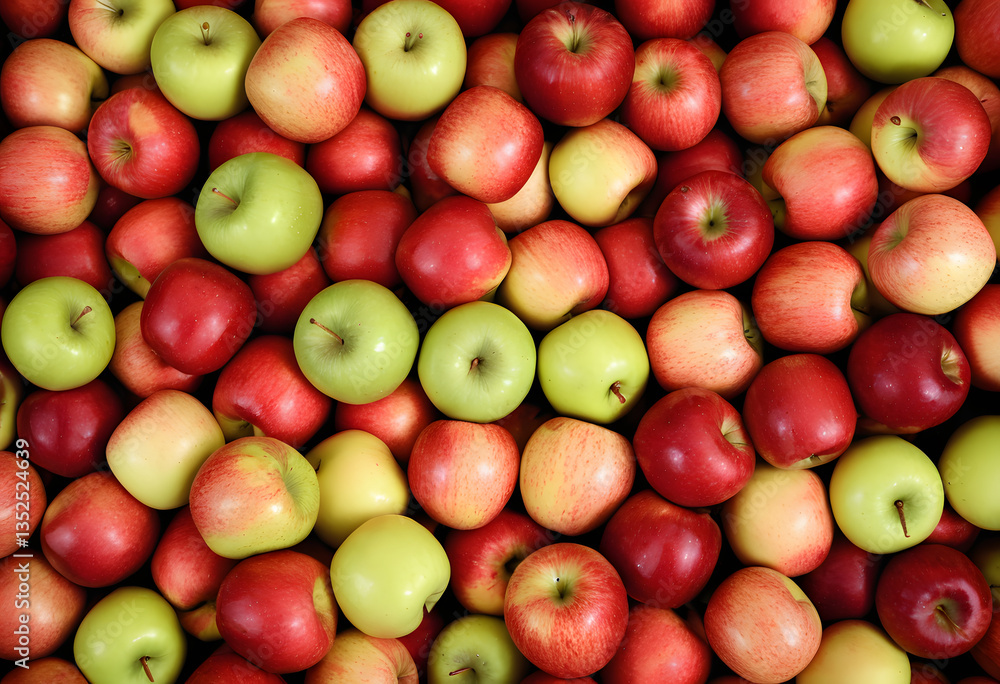 A large assortment of freshly picked apples, gleaming in shades of red, green, and yellow. A large assortment of freshly picked apples, gleaming in shades of red, green, and yellow.