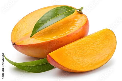Juicy yellow mango, a sweet tropical fruit isolated on white