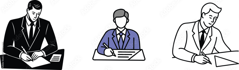 Businessmen Signing Documents Black, Blue, White Suits Illustrations Businessmen Signing Documents Black, Blue, White Suits Illustrations