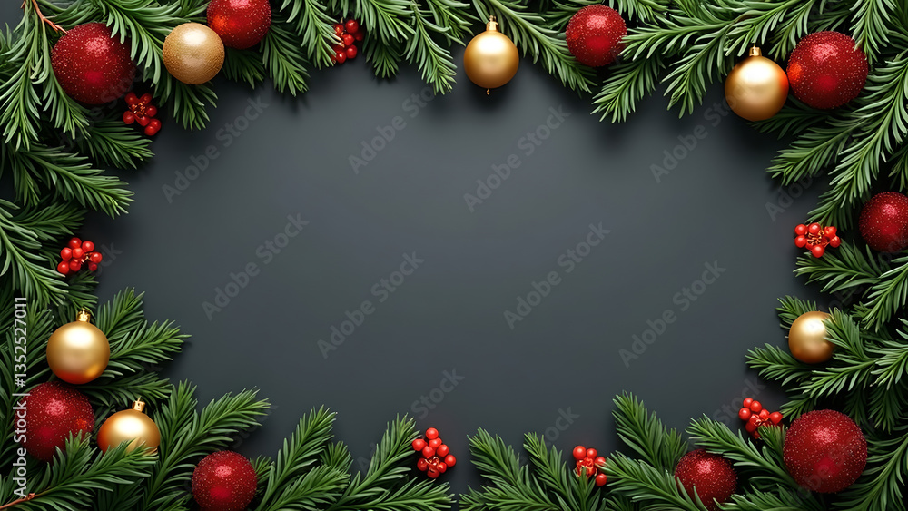 Christmas Decoration Frame with Copy Space on Black Background
Christmas Decoration Frame with Copy Space on Black Background