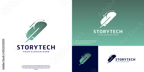 abstract logo feather pen with modern minimalist style technology , legal symbol , lawyer , design graphic template.