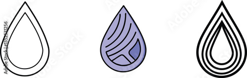 Water Drop Icons Outline, Patterned, and Multilayered Designs