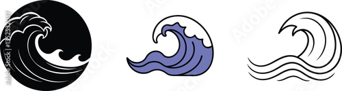 Ocean Wave Designs Black, Purple, White Water Symbols
