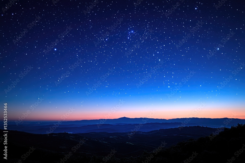 Naklejka premium A Beautiful View Of The Night Sky Above Mountains