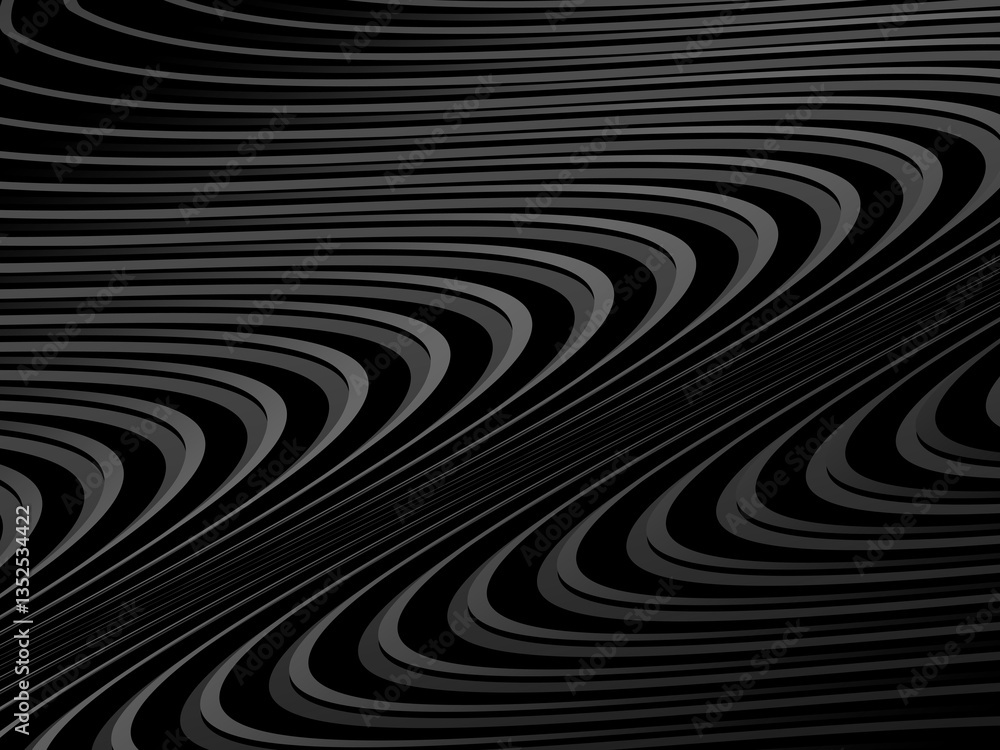 Abstract gradient gray geometric wave lines on black background. Shiny gray futuristic pattern. Futuristic technology concept, suitable for covers, posters, banners, flyers, websites, etc. Abstract gradient gray geometric wave lines on black background. Shiny gray futuristic pattern. Futuristic technology concept, suitable for covers, posters, banners, flyers, websites, etc.