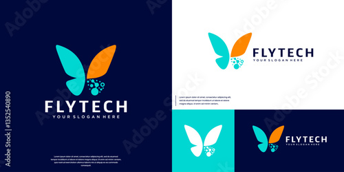 Technological beauty innovation logo with butterfly concept, education, vector graphic template.