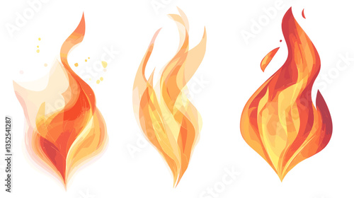 Dynamic modern illustration of vibrant flames in varying shapes and colors showcasing the beauty of fire in a contemporary style
