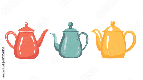 Colorful modern teapots arranged in a playful style representing a vibrant kitchen decor theme