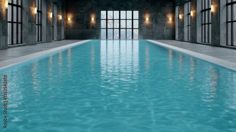 Fototapeta premium Serene Indoor Pool with City View