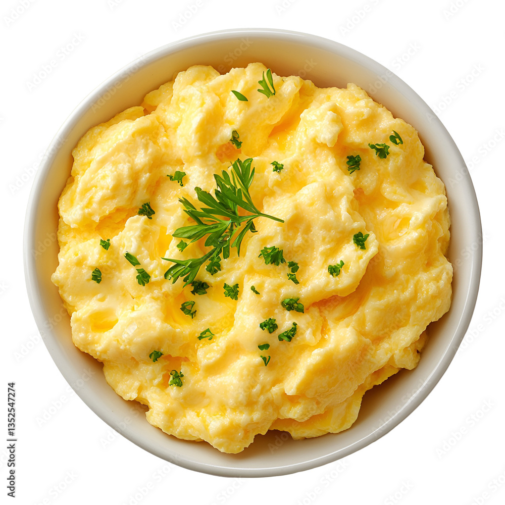 Creamy Scrambled Eggs in Bowl Garnish with Parsley Delicious Breakfast Food Creamy Scrambled Eggs in Bowl Garnish with Parsley Delicious Breakfast Food
