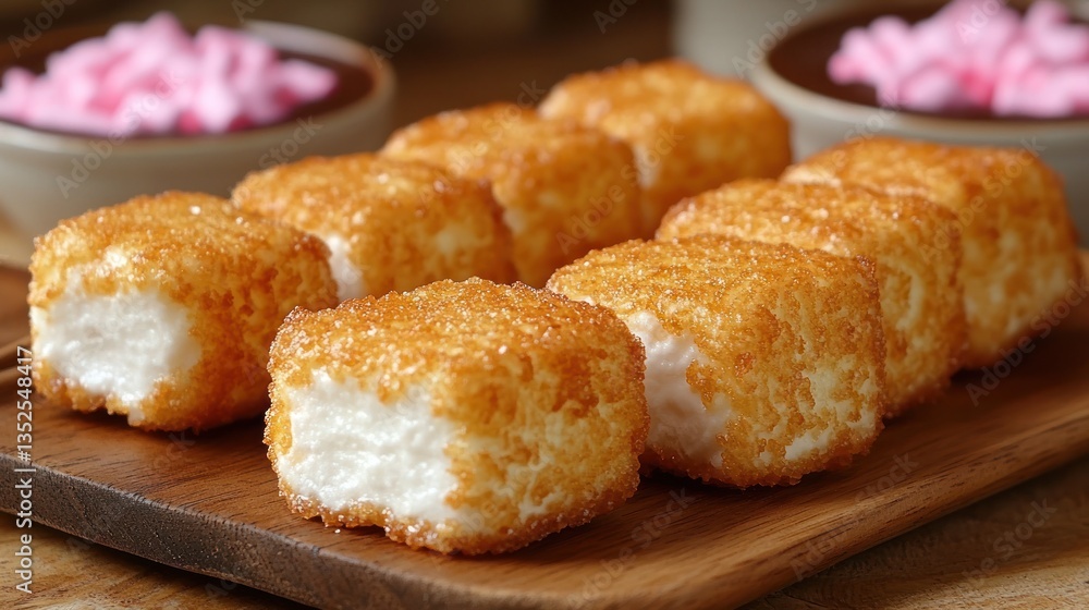 Crispy, golden-brown, square marshmallows Crispy, golden-brown, square marshmallows