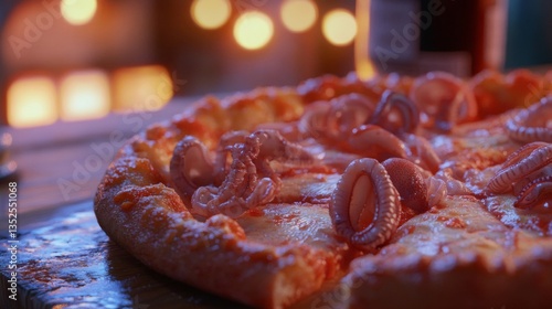 Obraz na płótnie Close Up of Octopus Pizza under Warm Lighting w salonie