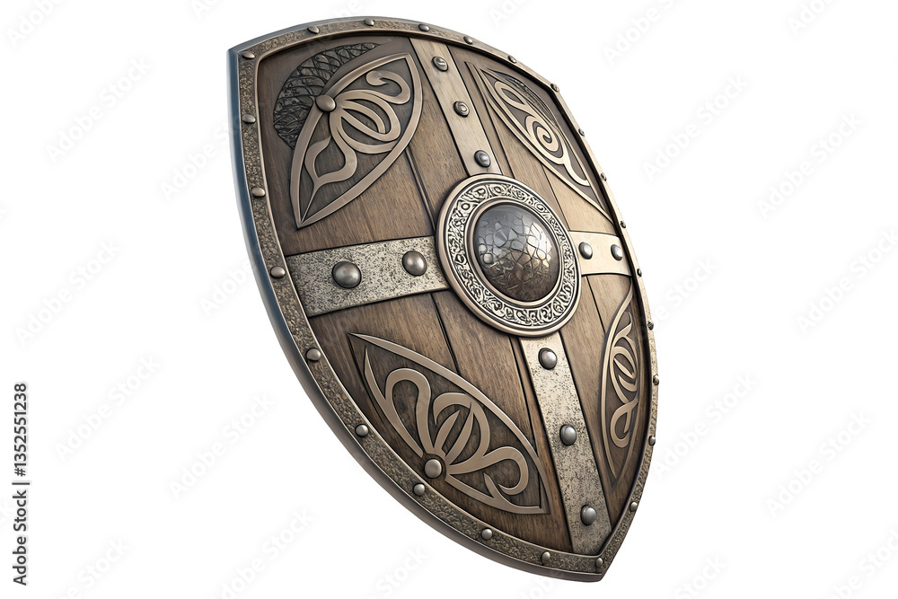 Fototapeta premium Detailed Decorative Shield with Intricate Patterns on Plain Surface.