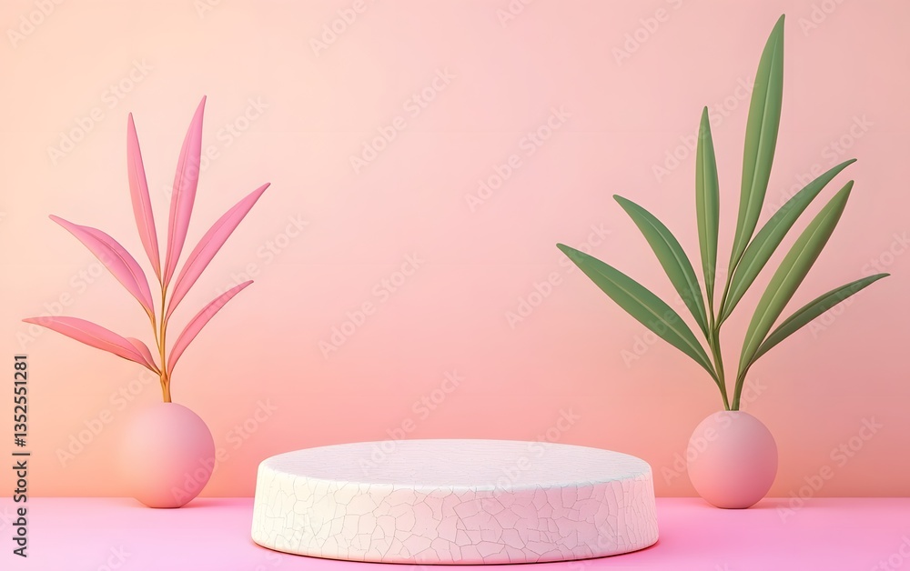 A ceramic 3D podium with a delicate crackled glaze, set against a soft pastel gradient background A ceramic 3D podium with a delicate crackled glaze, set against a soft pastel gradient background