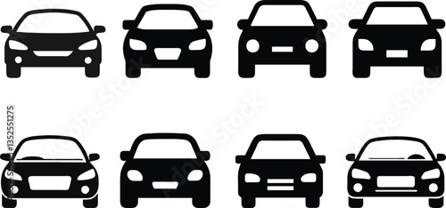 Collection of car and transport icons and silhouettes