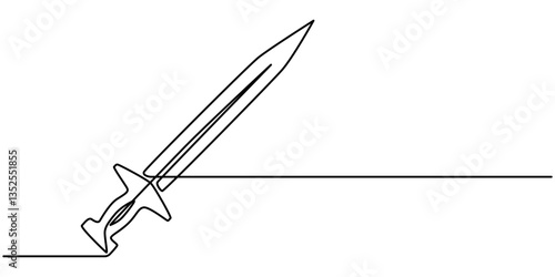 sword continuous one line drawing, Sword icon line continuous drawing vector. One line Sword icon vector background. Sword icon. Continuous outline of a Sword icon, Anggar sword continuous line.
