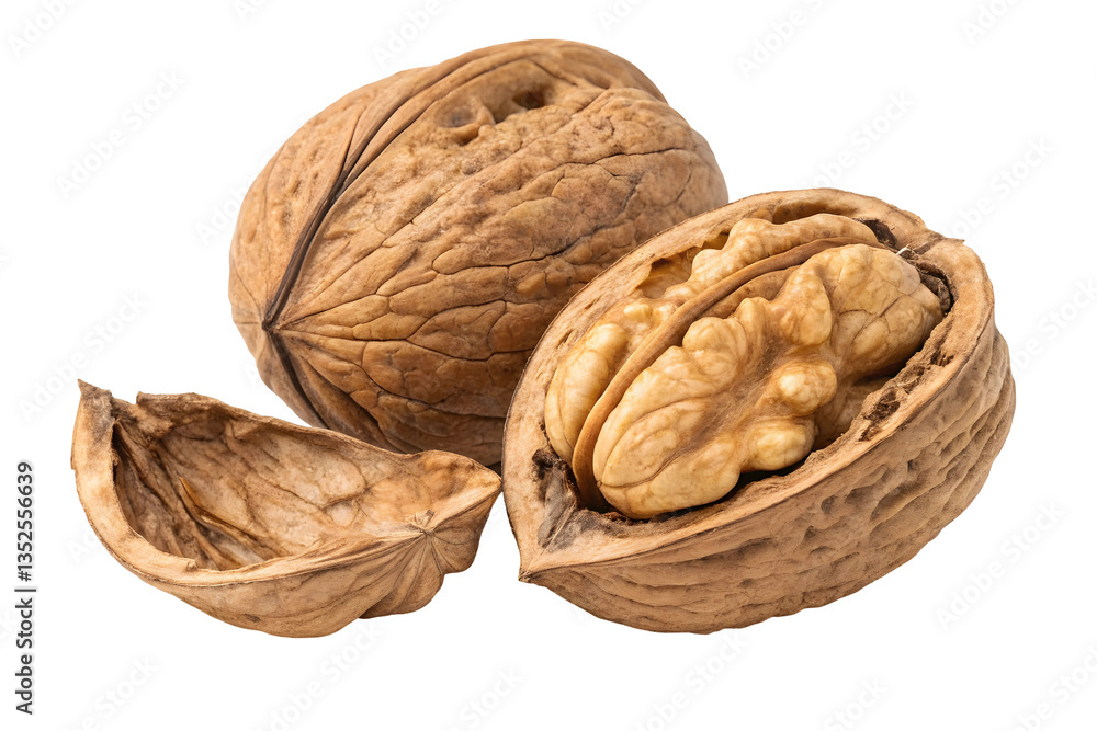 Natural Walnut with Detailed Shell Texture on Light Backdrop. Natural Walnut with Detailed Shell Texture on Light Backdrop.