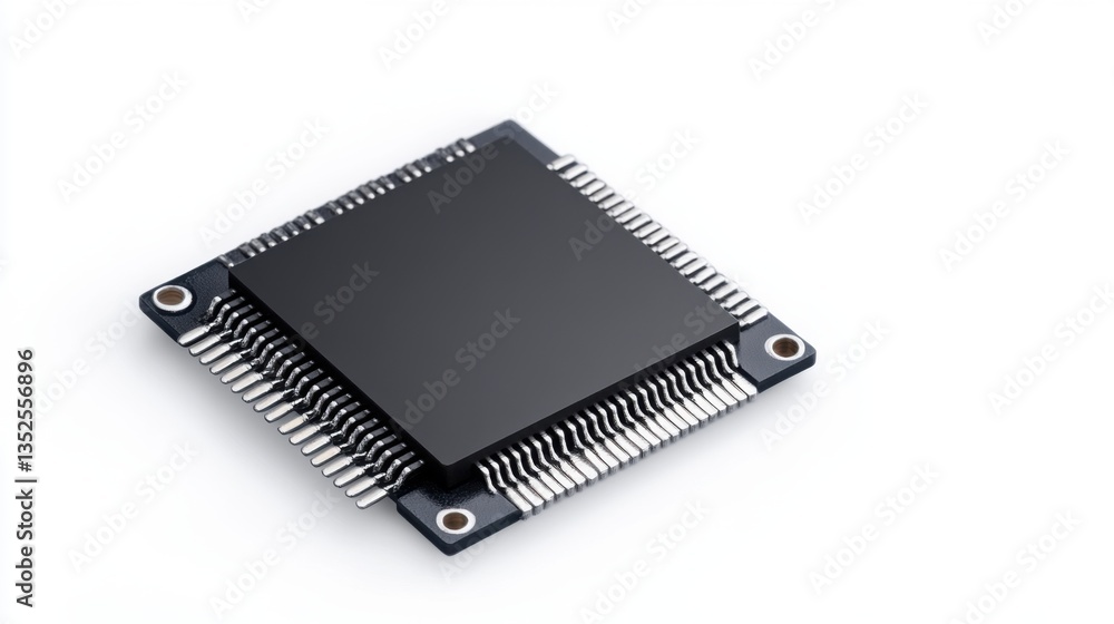 High-Resolution Image of a Modern Microchip with Pins on a White Background for Technology and Electronics High-Resolution Image of a Modern Microchip with Pins on a White Background for Technology and Electronics