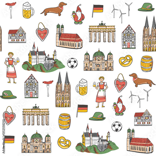 Seamless pattern with famous european Germany Berlin landmarks. Vector illustration