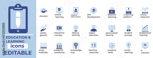 Engaging education and learning vector set ideal for elearning, school projects, and branding. High quality and editable