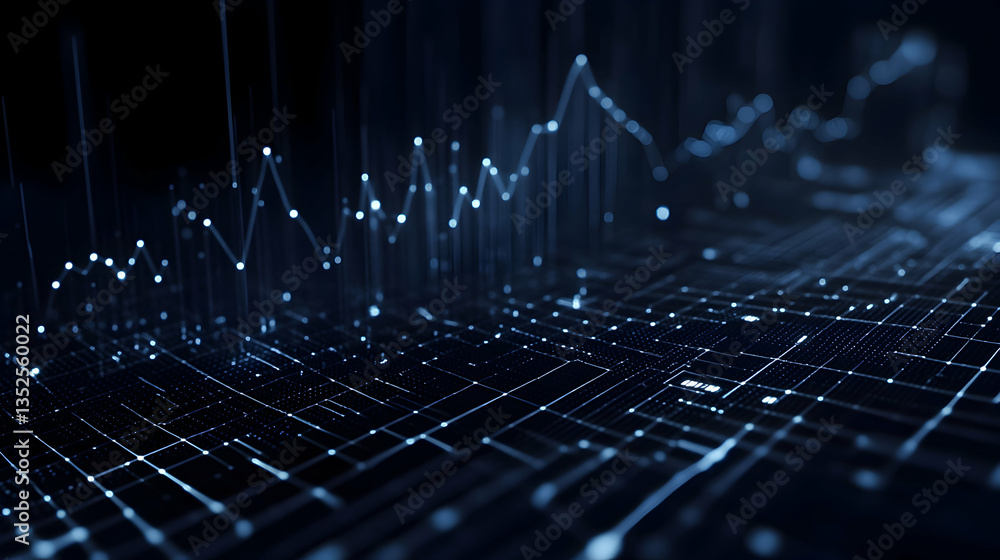 Naklejka premium Data visualization of digital waveforms illustrating technology trends and analytics insights at night
