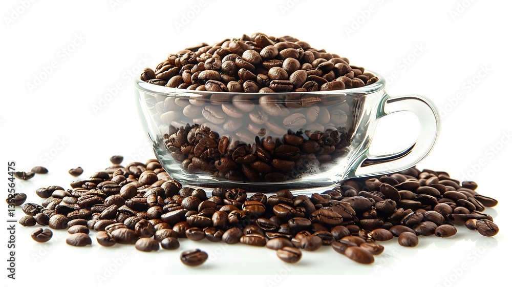Fototapeta premium Roasted Coffee Beans in a Glass Cup, Aromatic and Rich Brew