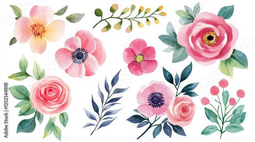 Wallpaper Mural Vector set of round floral frames in watercolor style with green leaves, colorful flowers and text - greeting card or invitation design Torontodigital.ca