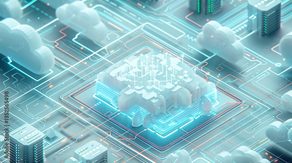 Obraz premium Glowing Cable Connections in Modern Server Design