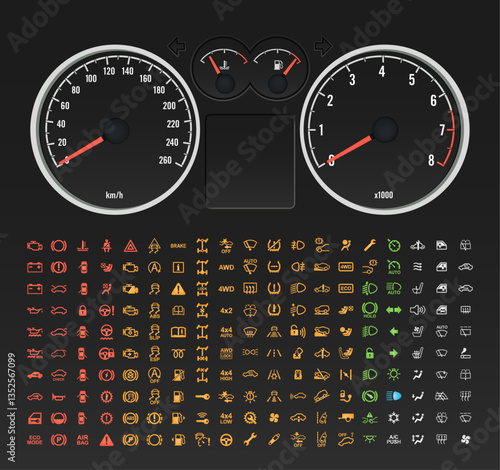 Car Dashboard Vector Kit – 190 Auto Warning Lights & Icons for Designers