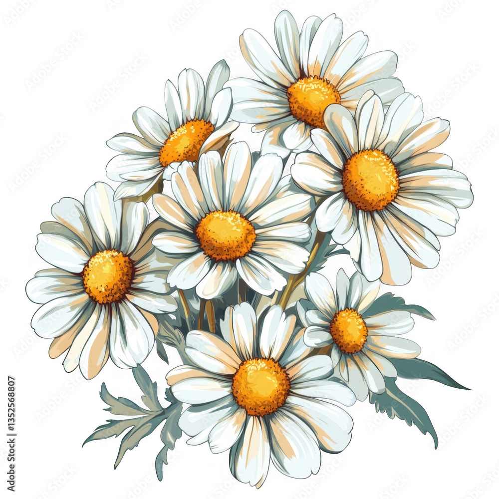 Fototapeta premium Daisy Flower Cluster with White Petals and Yellow Center