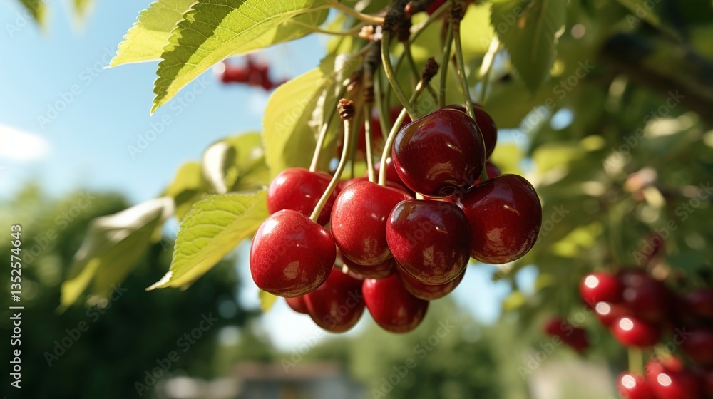 A photo of a vibrant organic cherry orchard A photo of a vibrant organic cherry orchard