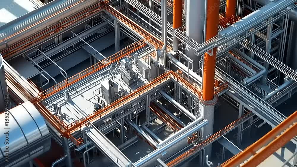 Intricate Industrial Complex: A 3D Render of a Refinery's Labyrinthine Network Intricate Industrial Complex: A 3D Render of a Refinery's Labyrinthine Network