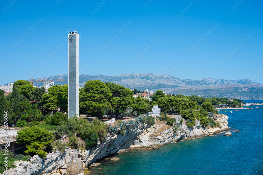 Pomoraca Park with Lighthouse Monument at Port of Split, Dalmatia, Croatia