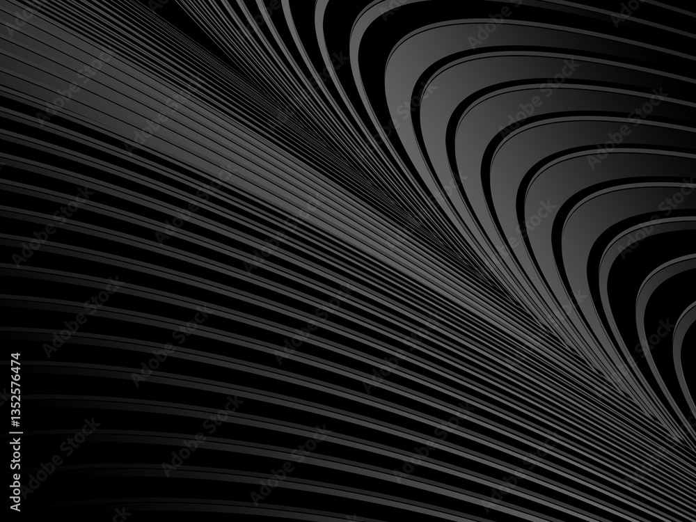 Abstract gradient gray geometric wave lines on black background. Shiny gray futuristic pattern. Futuristic technology concept, suitable for covers, posters, banners, flyers, websites, etc. Abstract gradient gray geometric wave lines on black background. Shiny gray futuristic pattern. Futuristic technology concept, suitable for covers, posters, banners, flyers, websites, etc.