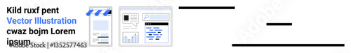 Content application components, including video player, graph analysis, and web elements. Ideal for marketing, user interface, data analytics, technology, education business simple landing page